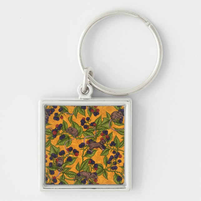 Mice and blackberries on yellow key ring (Front)