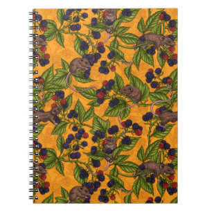 Mice and blackberries on yellow notebook
