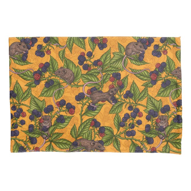 Mice and blackberries on yellow pillowcase (Front-Left)