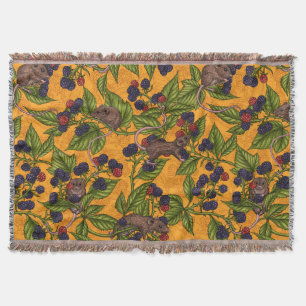 Mice and blackberries on yellow throw blanket