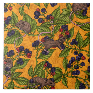 Mice and blackberries on yellow tile