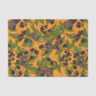 Mice and blackberries on yellow tissue paper