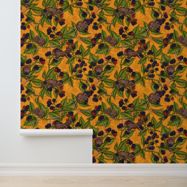 Mice and blackberries on yellow wallpaper (Application)