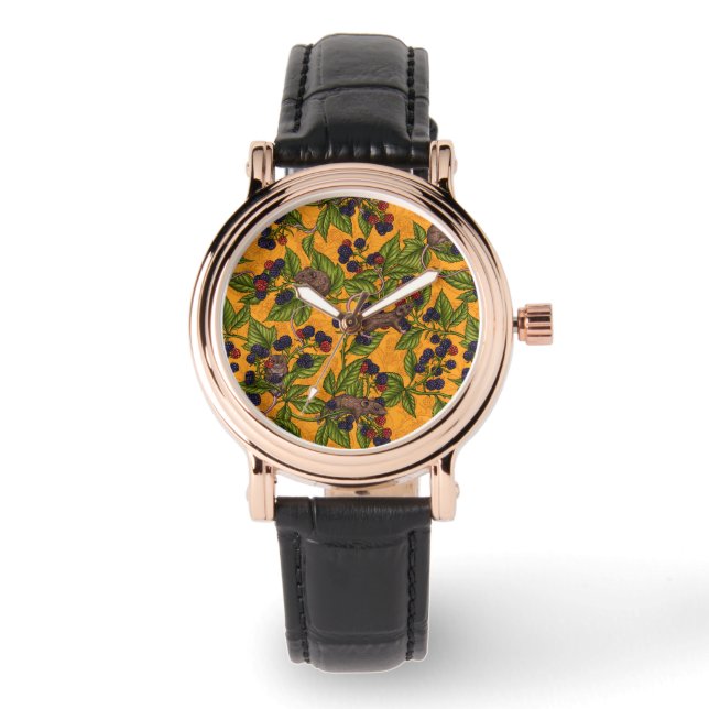 Mice and blackberries on yellow watch (Front)