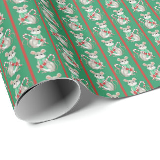 Mice and Candy Canes Wrapping Paper