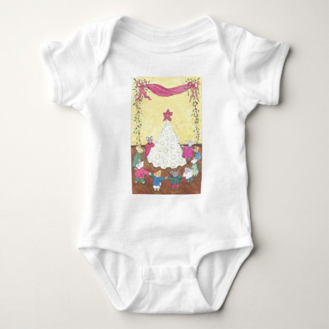 Mice around a Cheese Christmas Tree Baby Bodysuit (Front)