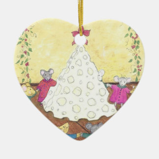 Mice around a Cheese Christmas Tree Ceramic Tree Decoration