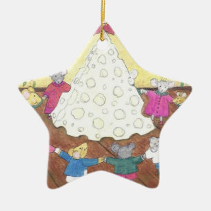 Mice around a Cheese Christmas Tree Ceramic Tree Decoration
