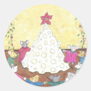 Mice around a Cheese Christmas Tree Classic Round Sticker