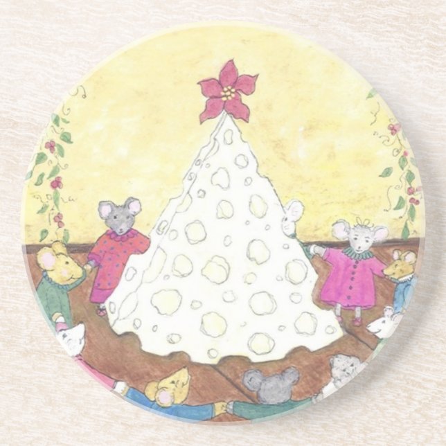 Mice around a Cheese Christmas Tree Coaster (Front)