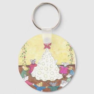 Mice around a Cheese Christmas Tree Key Ring