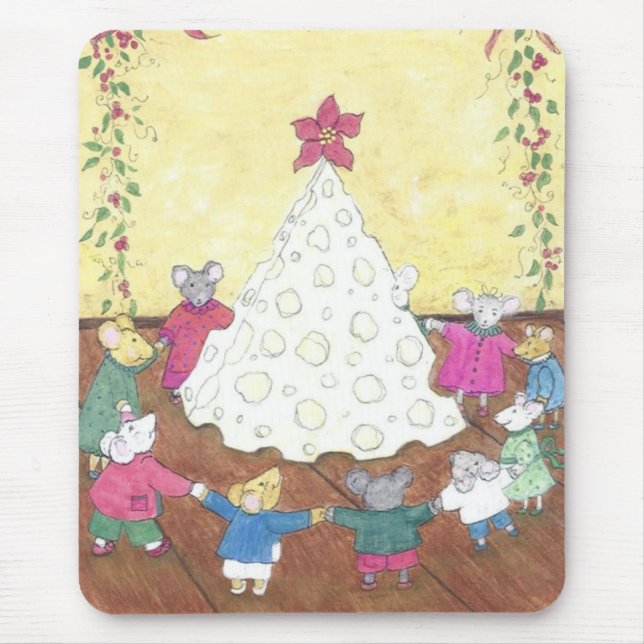 Mice around a Cheese Christmas Tree Mouse Mat (Front)