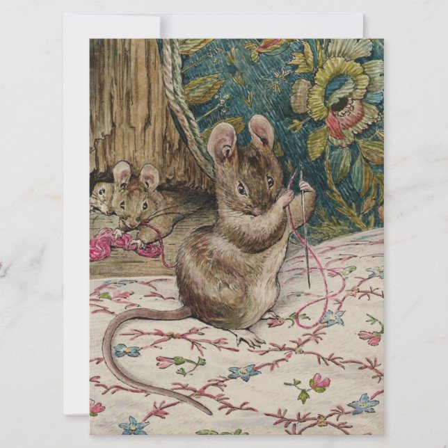 Mice at Work Threading the Needle (Beatrix Potter) Card (Front)