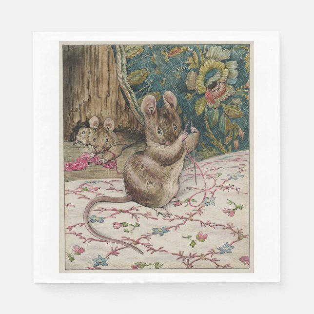 Mice at Work Threading the Needle (Beatrix Potter) Napkin (Front)