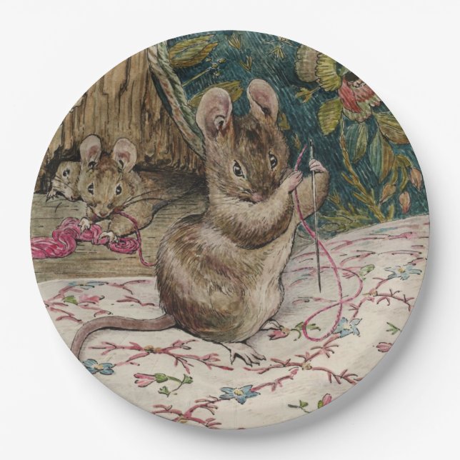 Mice at Work Threading the Needle (Beatrix Potter) Paper Plate (Front)
