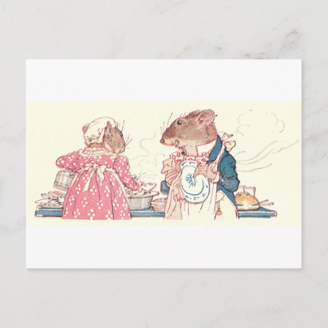 Mice Doing Dishes Postcard (Front)