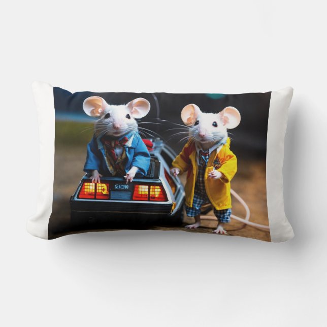 mice dressed as Back to the future movie. Lumbar Cushion (Front)