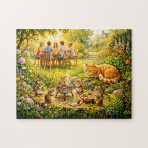 Mice Garden BBQ With Watching Cat Jigsaw Puzzle