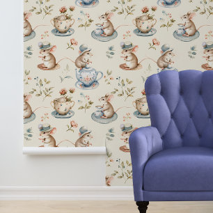 Mice Having a Tea Party Nursery  Wallpaper