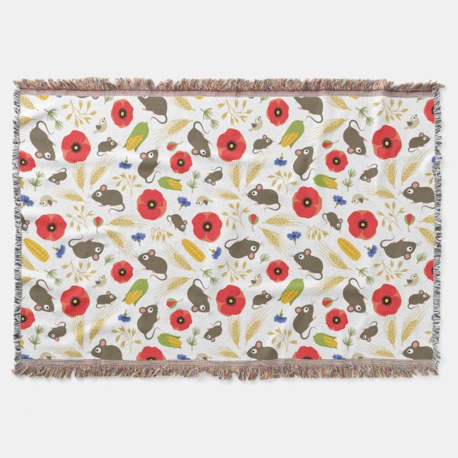 Mice in Grain Field Throw Blanket (Front)