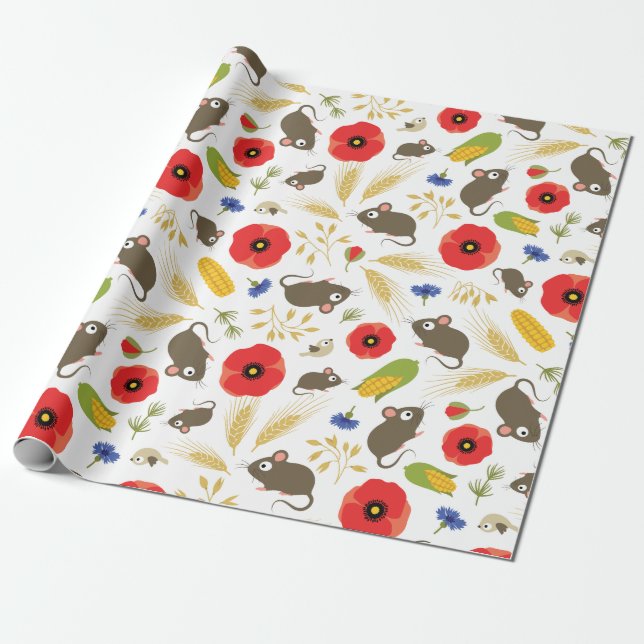 Mice in Grain Field Wrapping Paper (Unrolled)