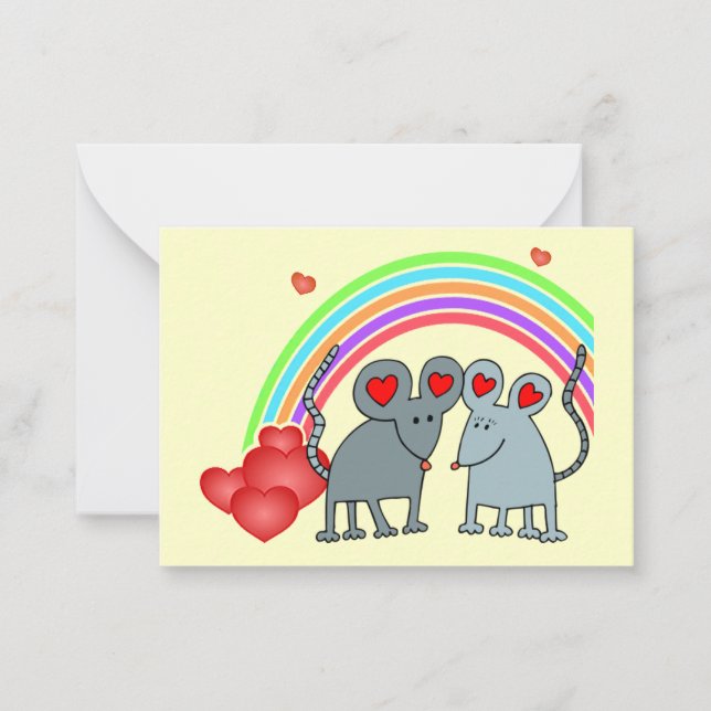 Mice in Love Rainbow Valentines Mini Kids Cards (Front)