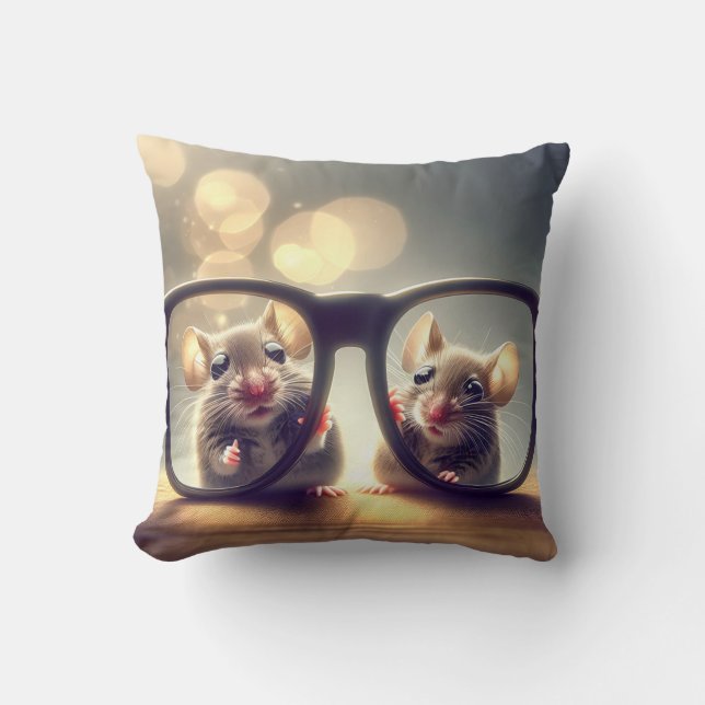 Mice Looking Through Big Glasses  Cushion (Front)