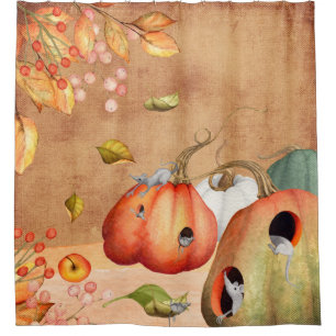 Mice Mouse Thanksgiving Illustration Shower Curtain