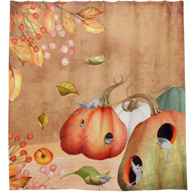 Mice Mouse Thanksgiving Illustration Shower Curtain (Front)