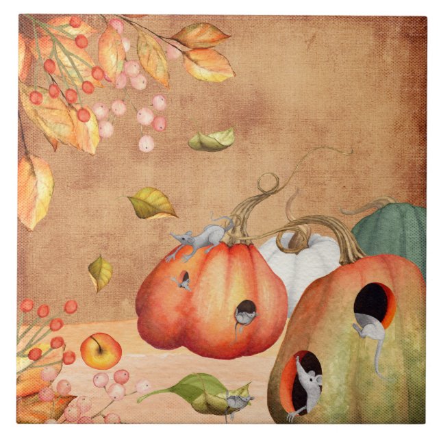 Mice Mouse Thanksgiving Illustration Tile (Front)