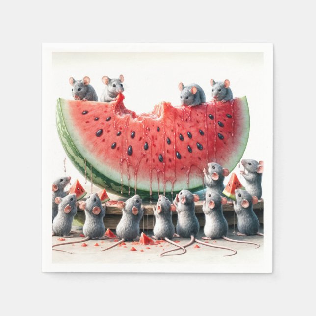 Mice On a Juicy Watermelon Wedge Napkin (Front)
