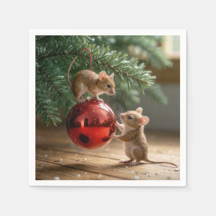 Mice On a Red Christmas Ornament Napkin