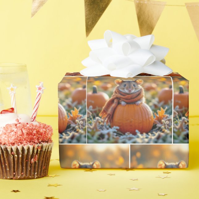 Mice On Autumn Pumpkins Wrapping Paper (Birthday Party)