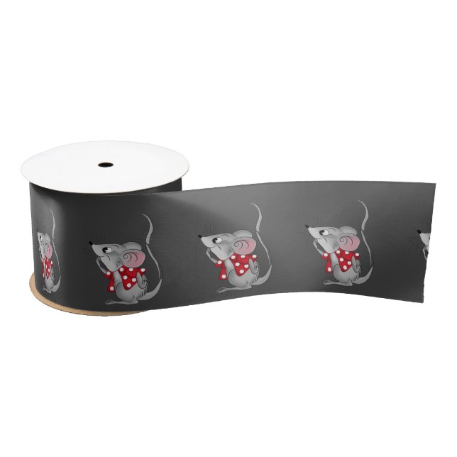 Mice on Grey  Satin Ribbon (Spool)
