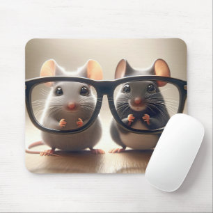Mice Peering From Behind Black Eyeglasses Mouse Mat