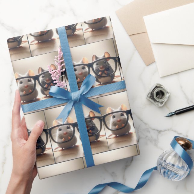 Mice Peering From Behind Black Eyeglasses Wrapping Paper (Gifting)