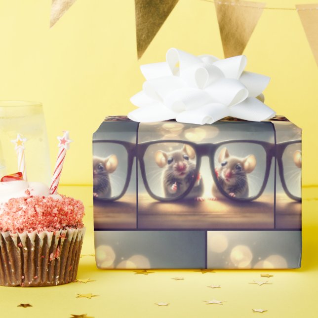 Mice Peering Through Black Eyeglasses Wrapping Paper (Birthday Party)