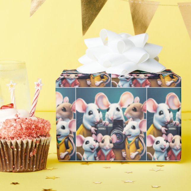 Mice Posing With A Camera Wrapping Paper (Birthday Party)