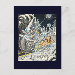 Mice Pulling Snail Shell Sleigh Postcard