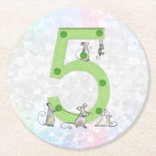 Mice sew five round paper coaster