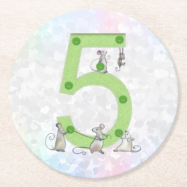Mice sew five   round paper coaster (Front)
