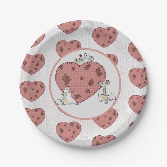 Mice sew hearts paper plate (Front)