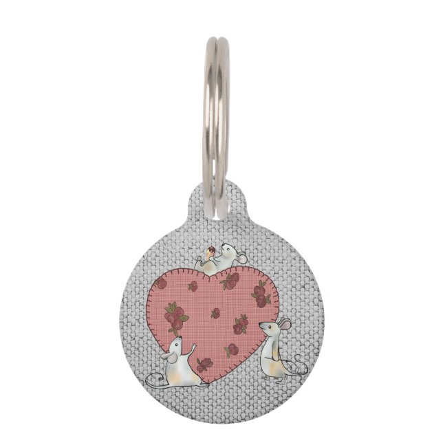 Mice sew hearts pet tag (Front)