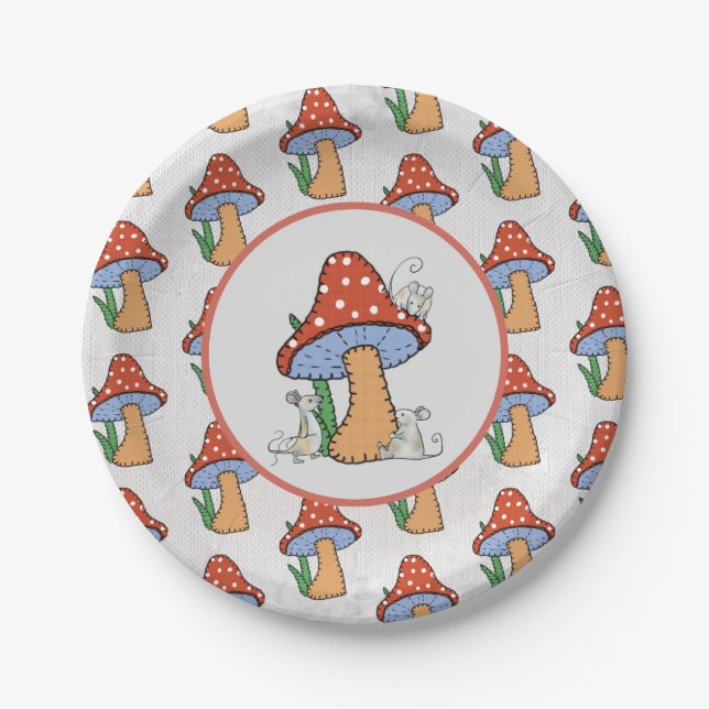 Mice sew mushrooms paper plate (Front)