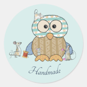 Mice sew owl classic round sticker