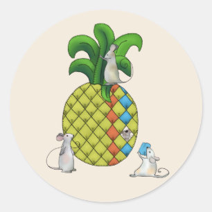 Mice sew pineapples classic round sticker