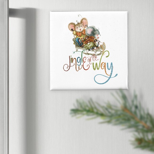 Mice Sleigh Jingle All The Way Glitter Christmas  Magnet (Creator Uploaded)