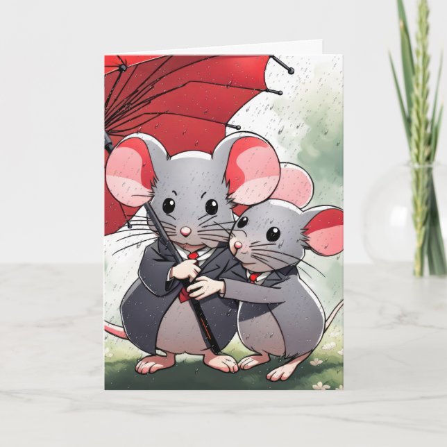 Mice Under a Red Umbrella Card (Front)