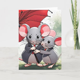 Mice Under a Red Umbrella Card