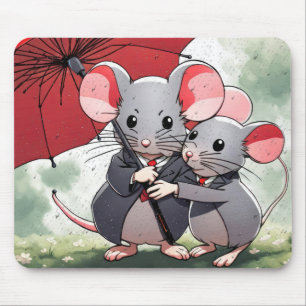 Mice Under a Red Umbrella Mouse Mat